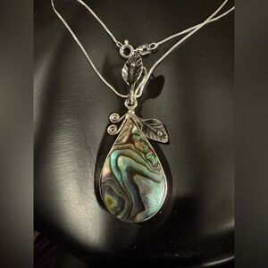 New Sterling Silver Abalone Shell Pendant 24” Chain Necklace